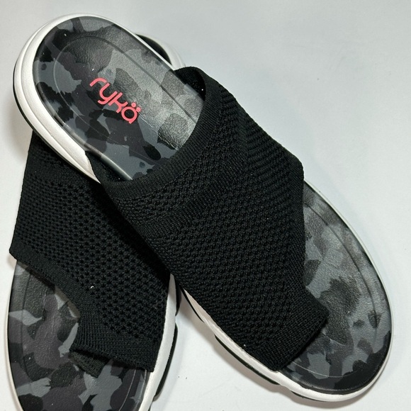 Black Slide Sandals with Camouflage Insole - Picture 2 of 5